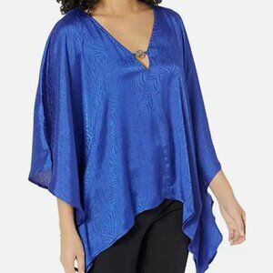 Michael Kors Zebra Pliss Haneck Hem Top Royal Blue NWT